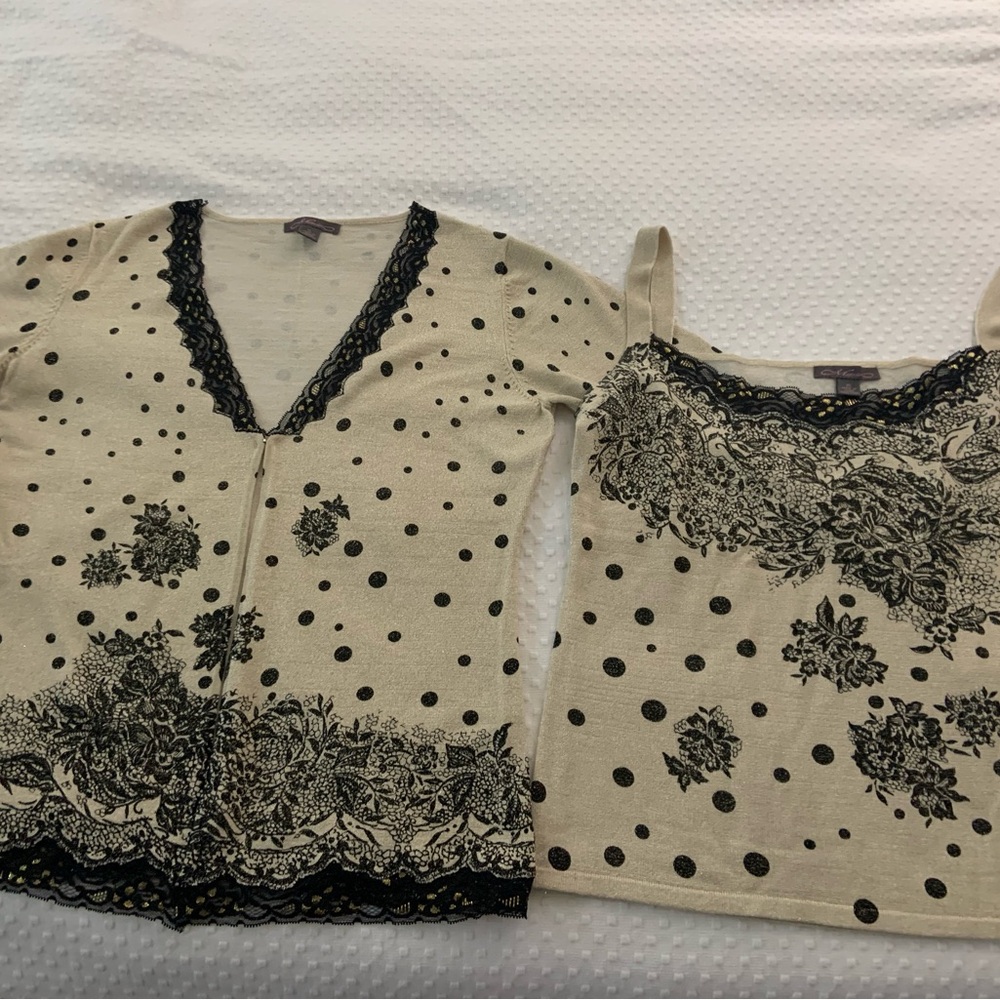 Matrics Cardigan sweter sets, sz XL Beige/gold/Black trim. Pre-owned